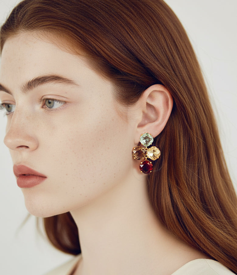 Glass Shine Drop Earrings Model Photo